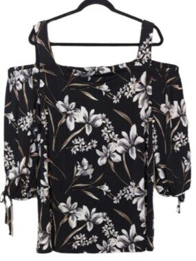 💠Laura Floral Off Shoulder Blouse Womens Plus Size 3X Black Grey Long Sleeve